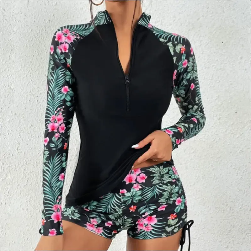 Female swimsuit with long sleeves swimwear sports surfing tankini set beachwear two-piece bathing