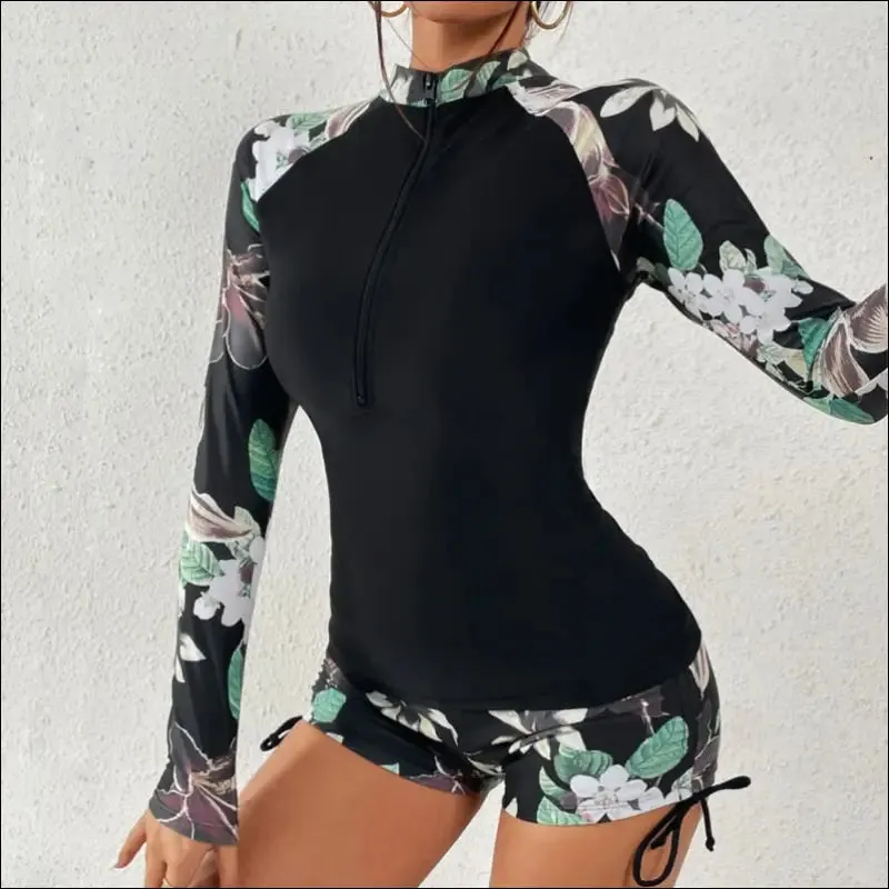 Female swimsuit with long sleeves swimwear sports surfing tankini set beachwear two-piece bathing