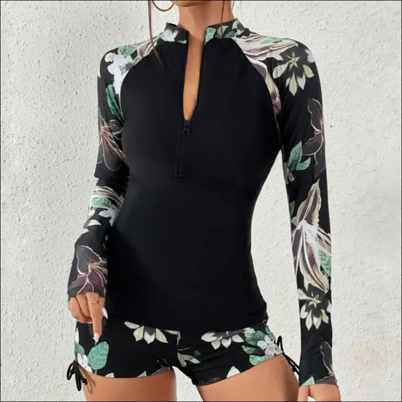 Female swimsuit with long sleeves swimwear sports surfing tankini set beachwear two-piece bathing