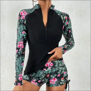 Female swimsuit with long sleeves swimwear sports surfing tankini set beachwear two-piece bathing