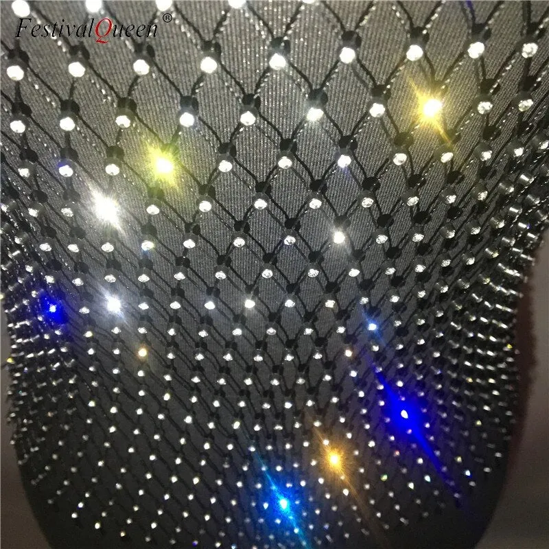 Festival Queen Sexy Diamonds Mesh Cropped Tank Top