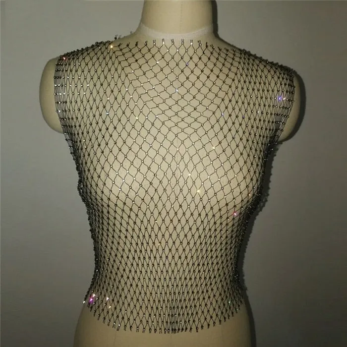 Festival Queen Sexy Diamonds Mesh Cropped Tank Top