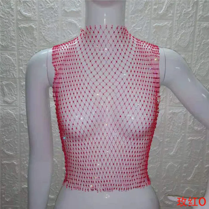 Festival Queen Sexy Diamonds Mesh Cropped Tank Top