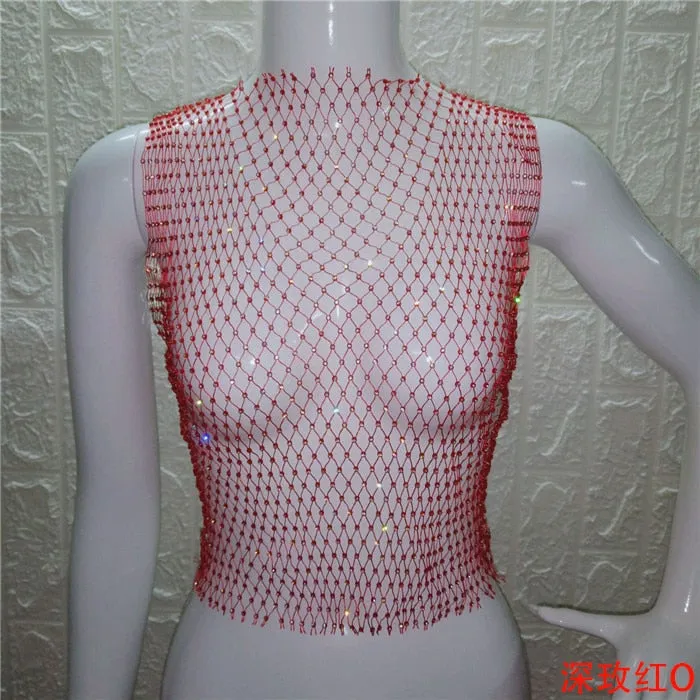 Festival Queen Sexy Diamonds Mesh Cropped Tank Top