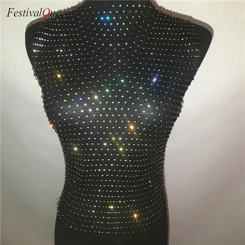 Festival Queen Sexy Diamonds Mesh Cropped Tank Top
