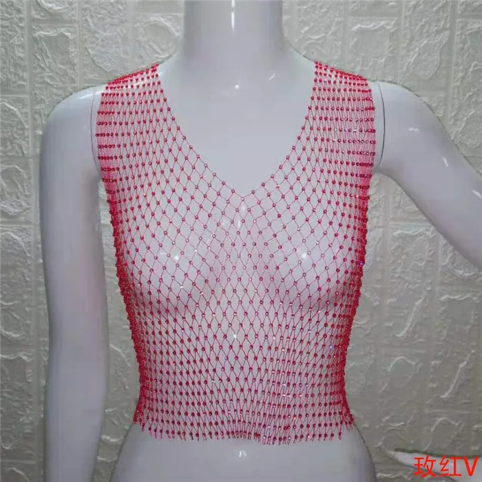 Festival Queen Sexy Diamonds Mesh Cropped Tank Top