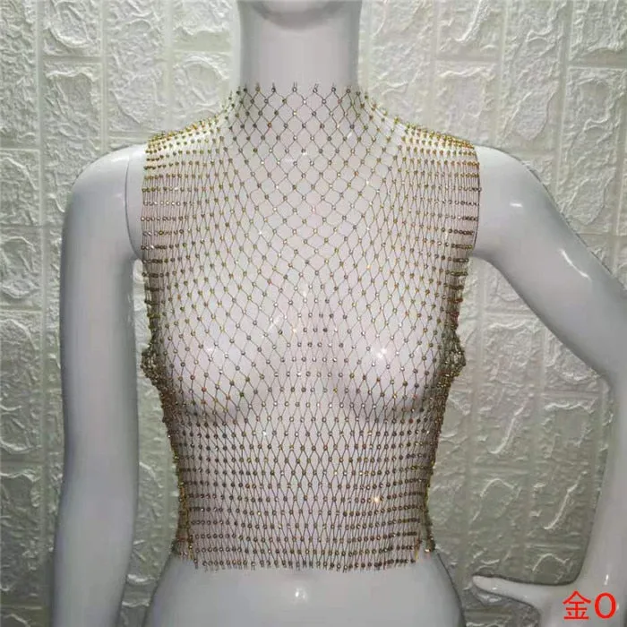 Festival Queen Sexy Diamonds Mesh Cropped Tank Top