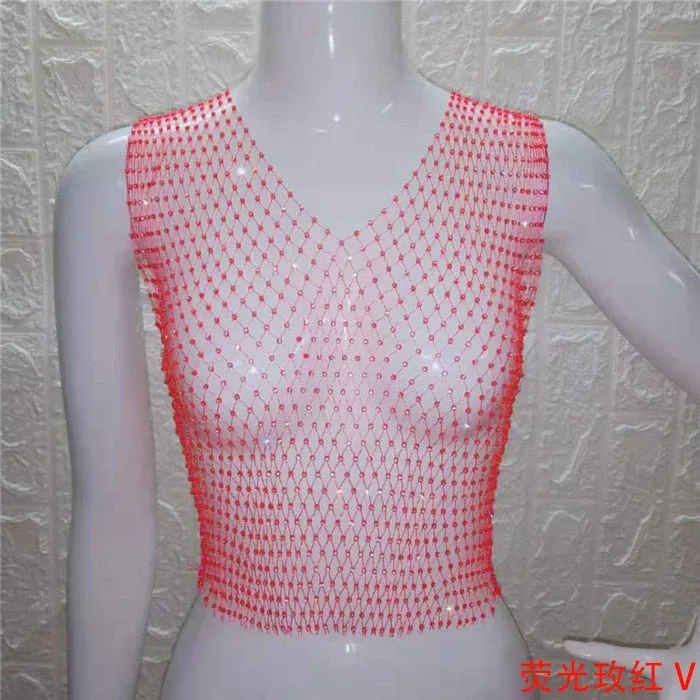 Festival Queen Sexy Diamonds Mesh Cropped Tank Top