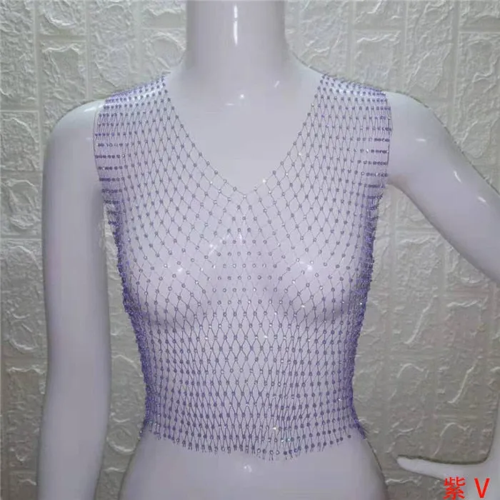Festival Queen Sexy Diamonds Mesh Cropped Tank Top