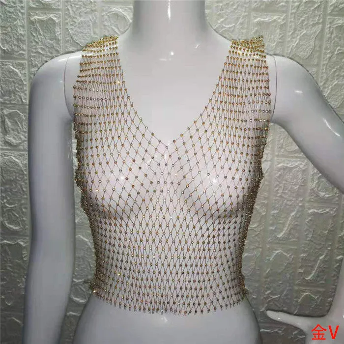 Festival Queen Sexy Diamonds Mesh Cropped Tank Top