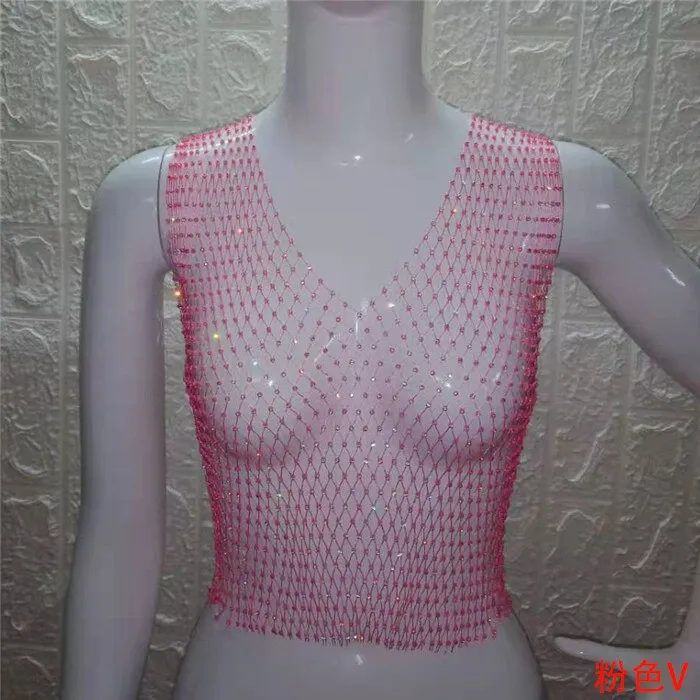 Festival Queen Sexy Diamonds Mesh Cropped Tank Top