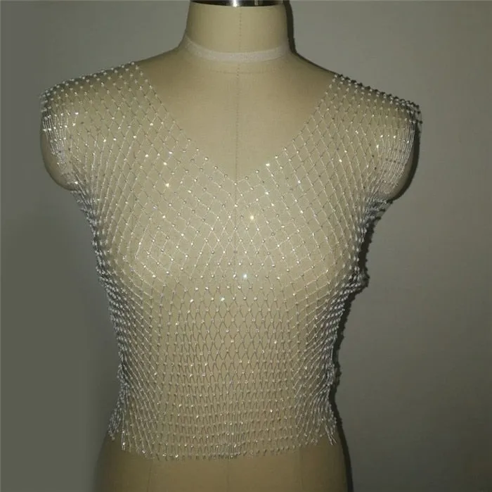 Festival Queen Sexy Diamonds Mesh Cropped Tank Top