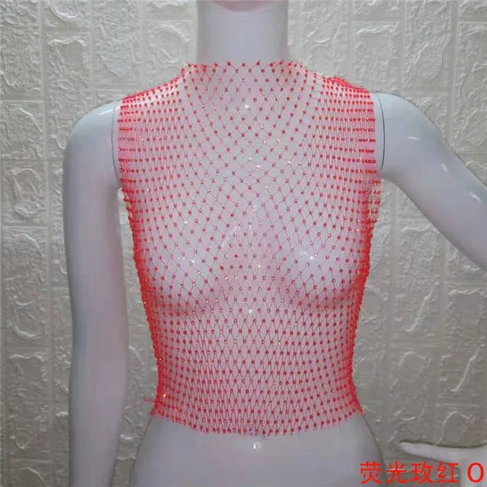 Festival Queen Sexy Diamonds Mesh Cropped Tank Top