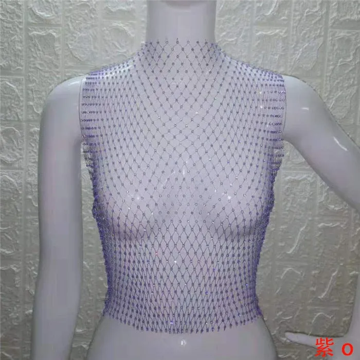 Festival Queen Sexy Diamonds Mesh Cropped Tank Top