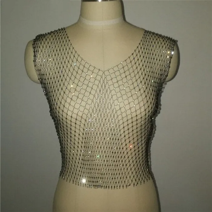 Festival Queen Sexy Diamonds Mesh Cropped Tank Top