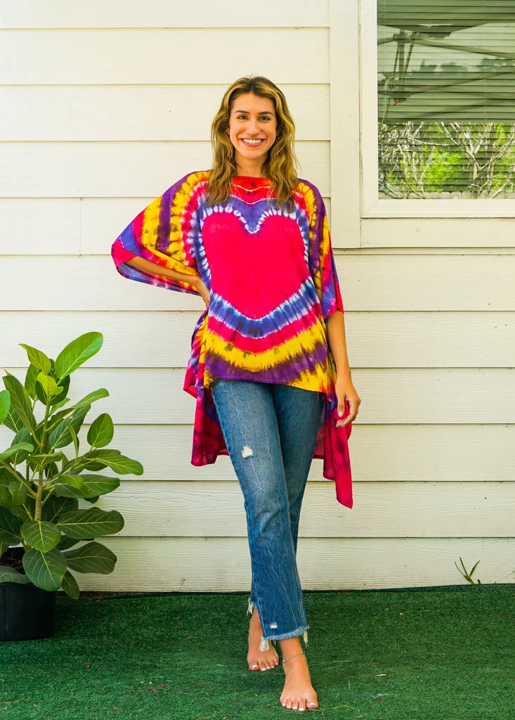 Fiery Heart Hand Dyed Tunic Kaftan Blouse Oversize Top