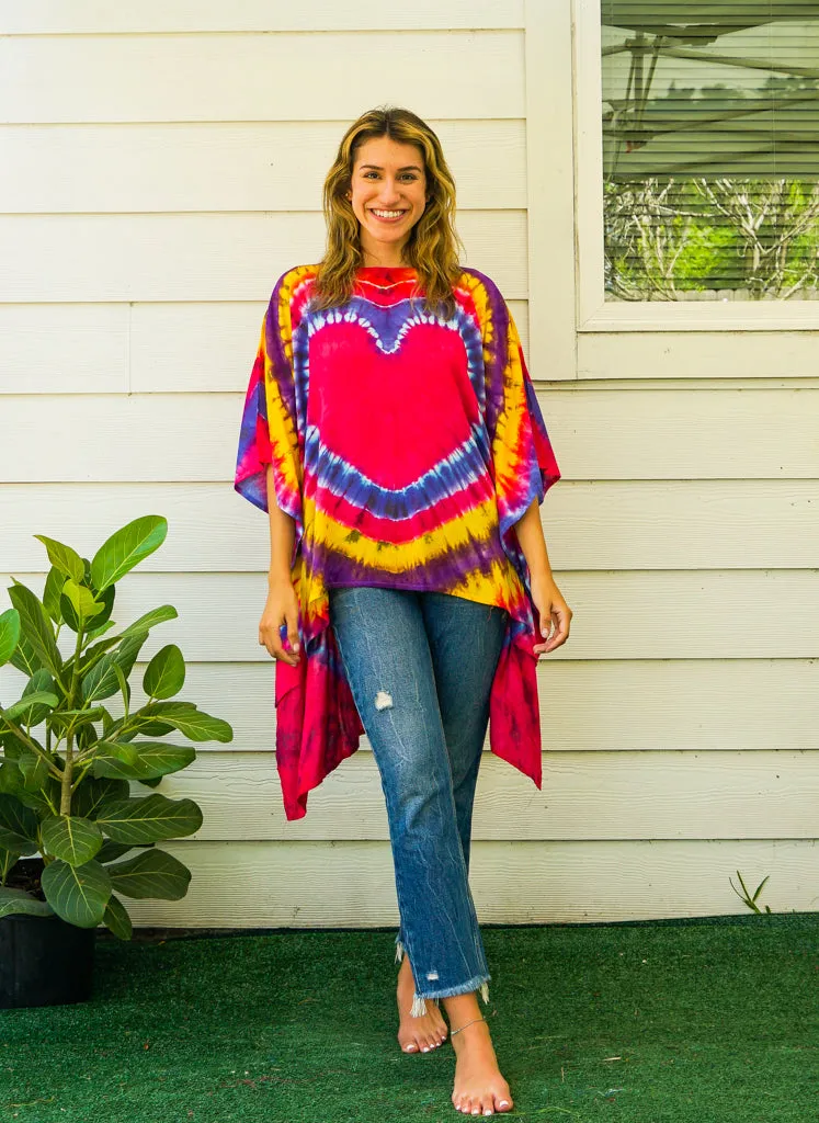 Fiery Heart Hand Dyed Tunic Kaftan Blouse Oversize Top