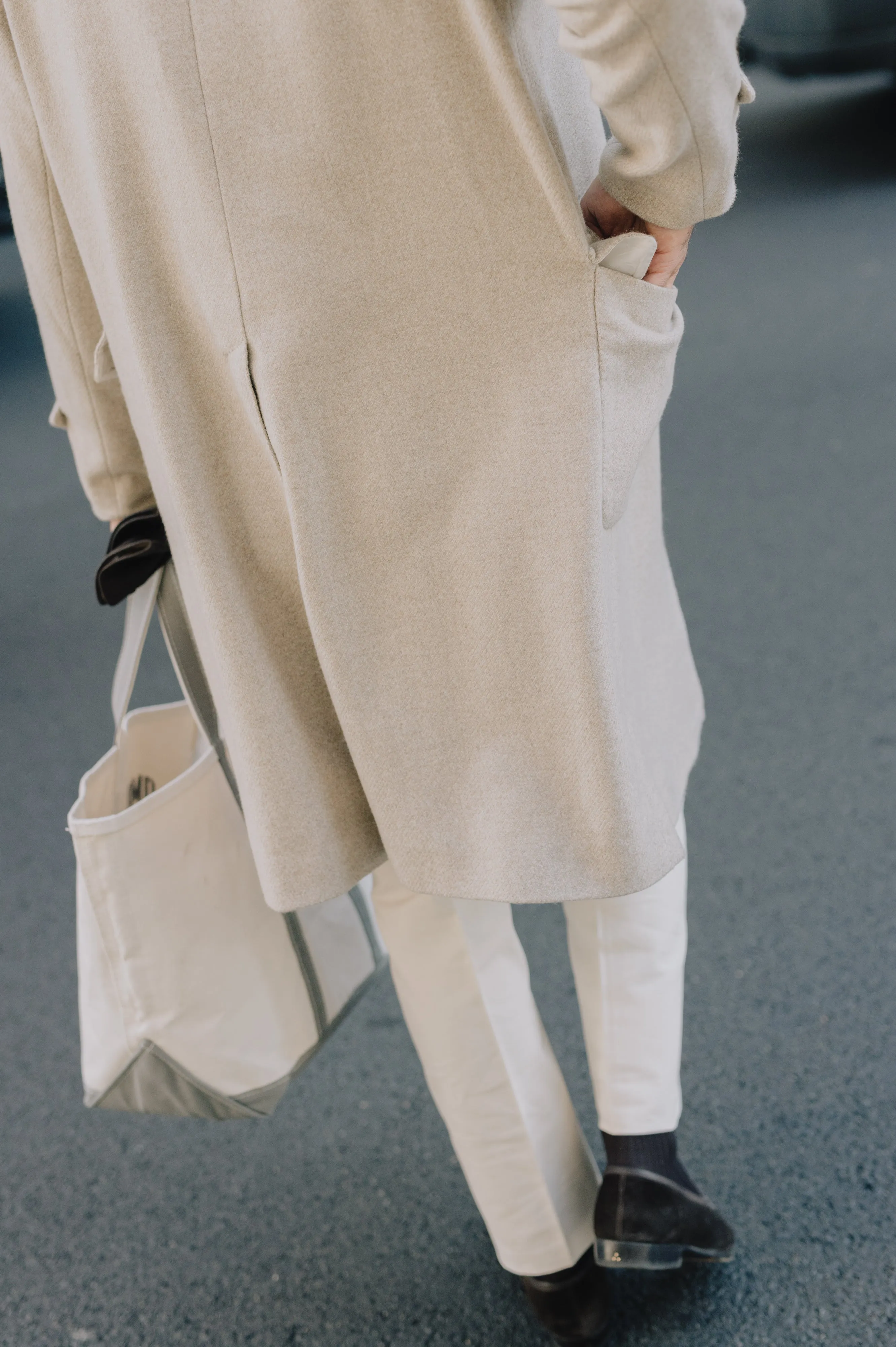Flat Front Trouser in Natural Cream Canvas