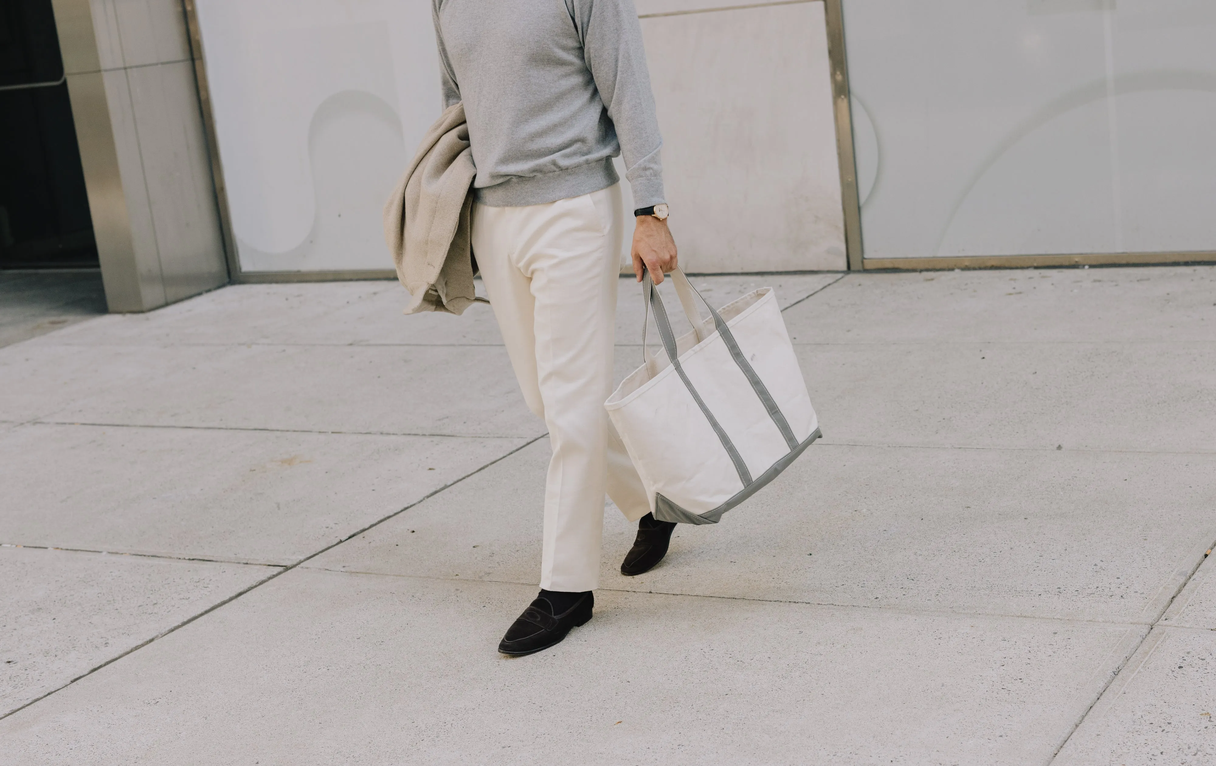 Flat Front Trouser in Natural Cream Canvas