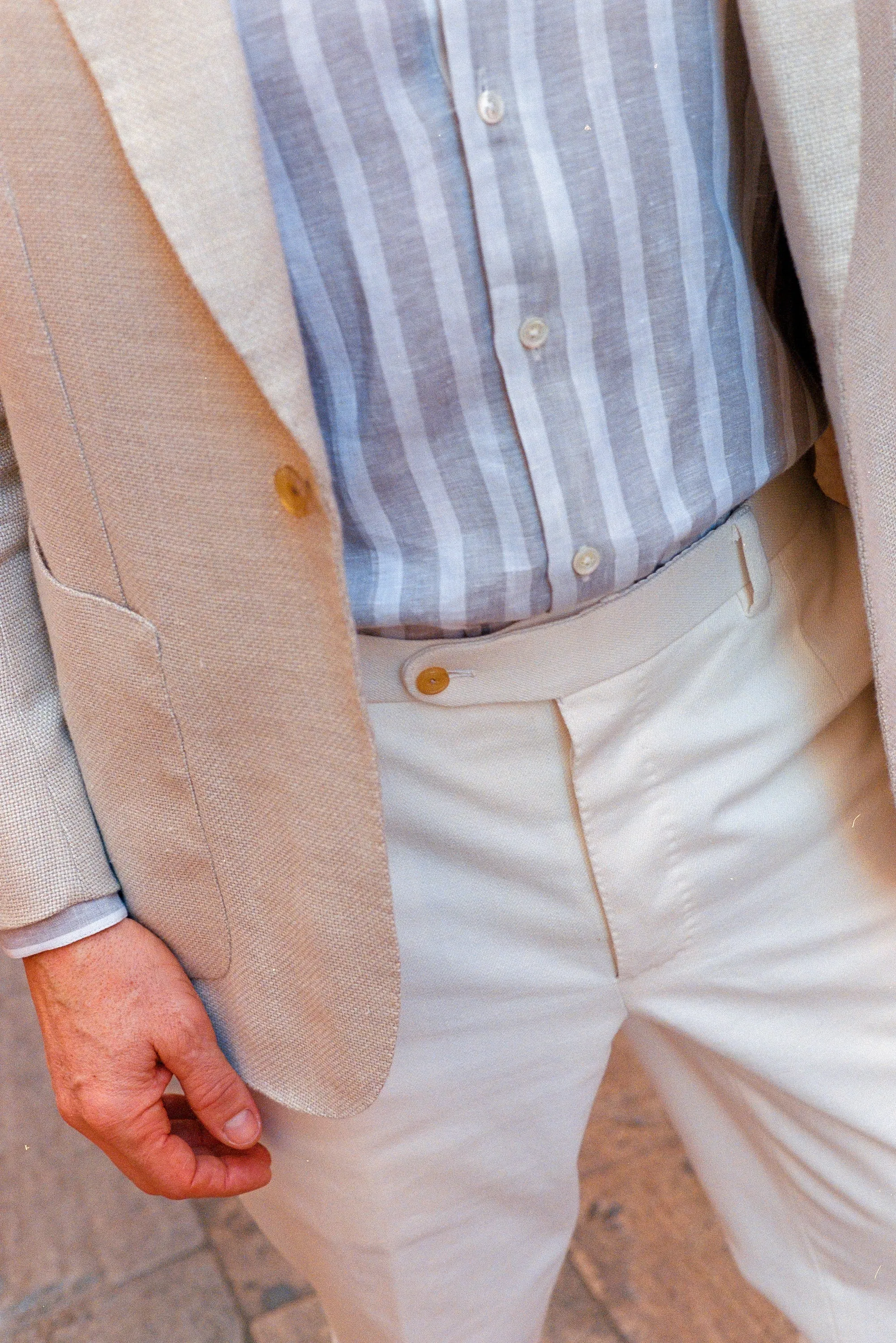 Flat Front Trouser in White Denim