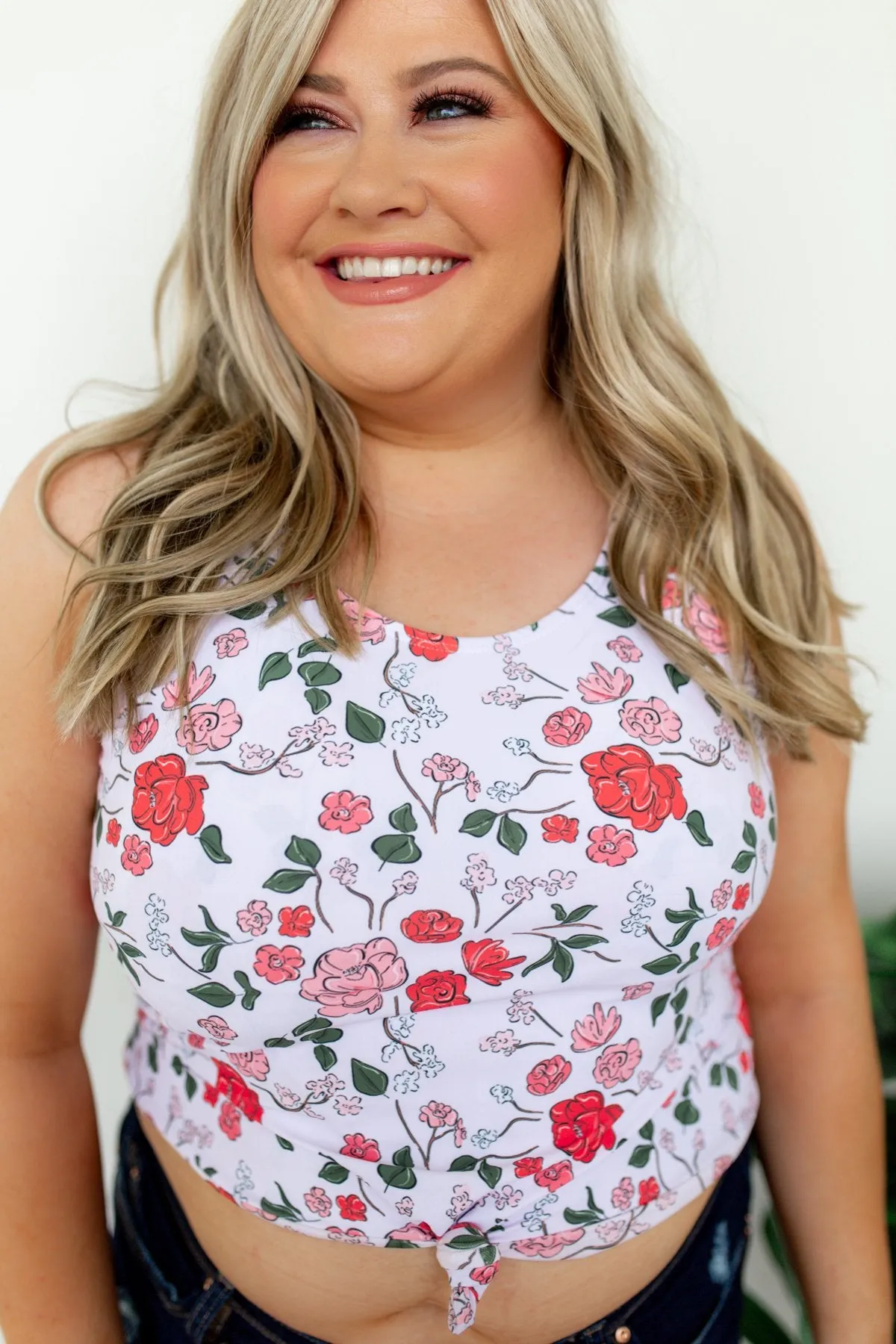 Floral Front Knot Swimsuit Tankini- Light Pink