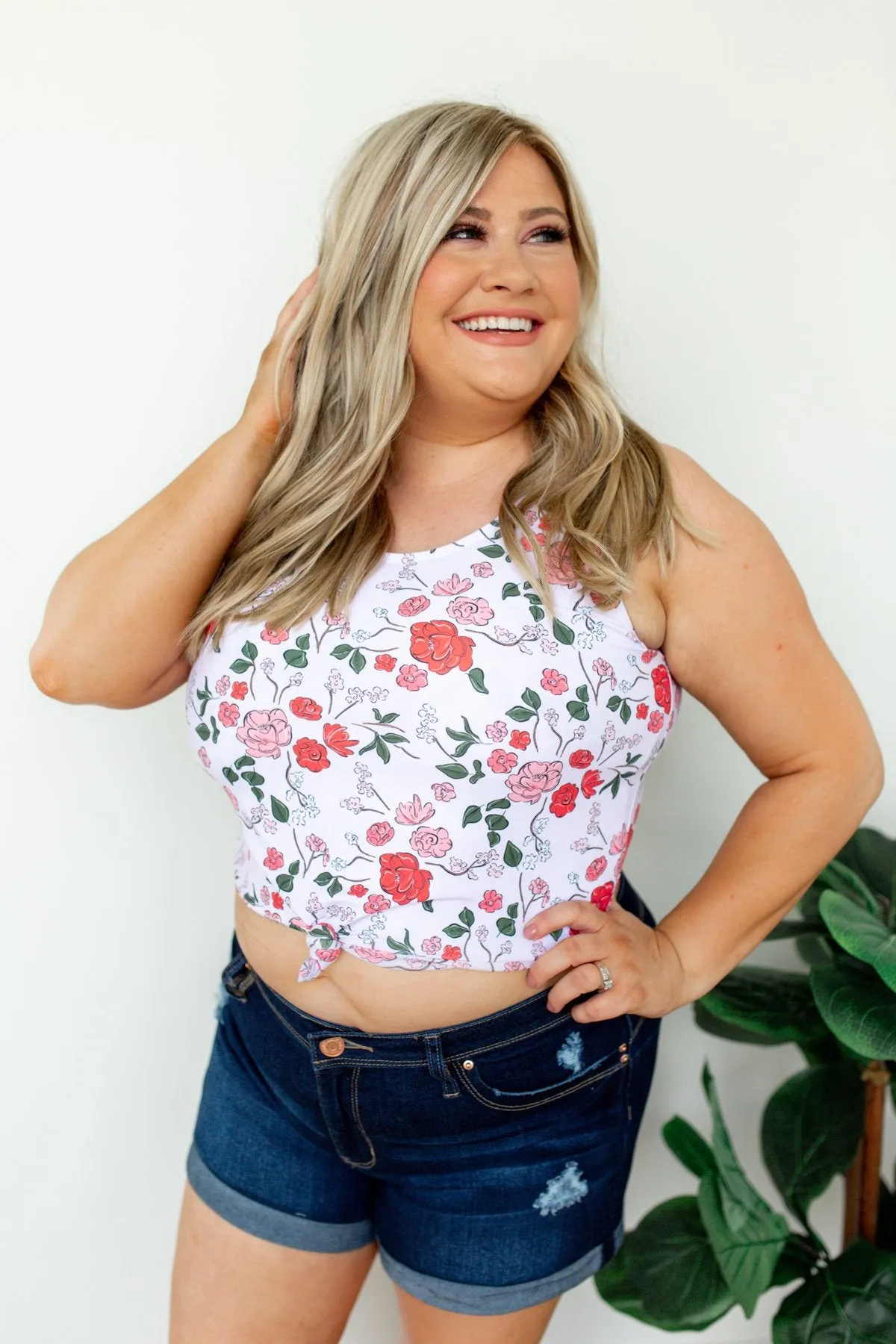 Floral Front Knot Swimsuit Tankini- Light Pink