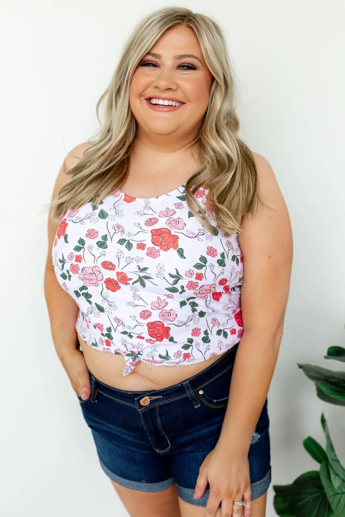 Floral Front Knot Swimsuit Tankini- Light Pink