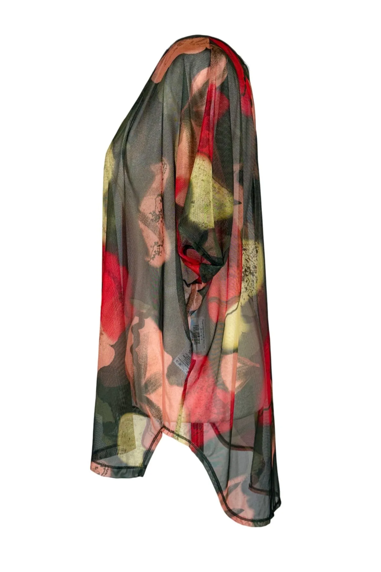 Floral Printed Sheer Tunic Slit Back