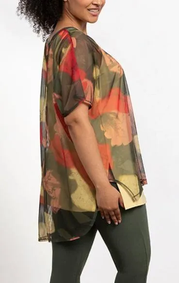 Floral Printed Sheer Tunic Slit Back
