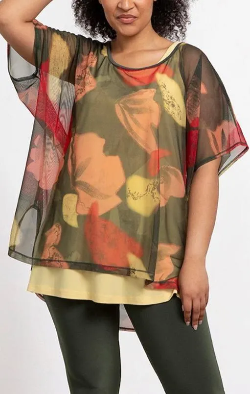 Floral Printed Sheer Tunic Slit Back