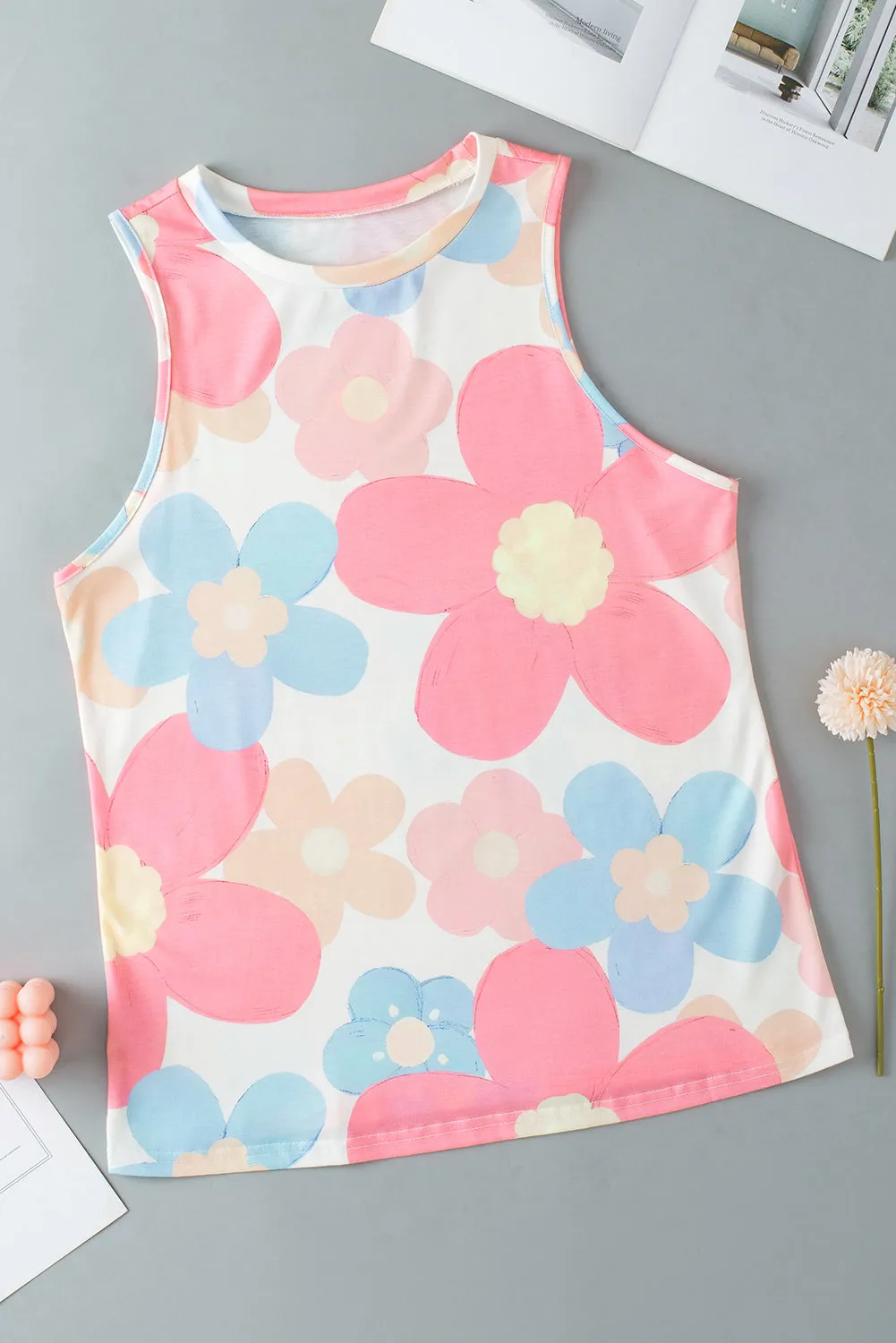 Floral Round Neck Sleeveless Top