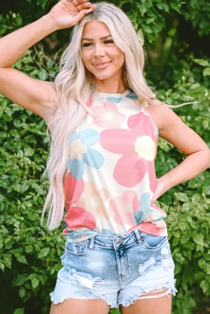 Floral Round Neck Sleeveless Top