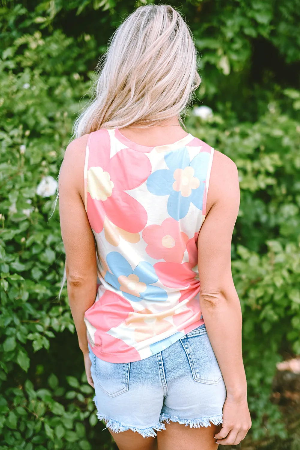 Floral Round Neck Sleeveless Top