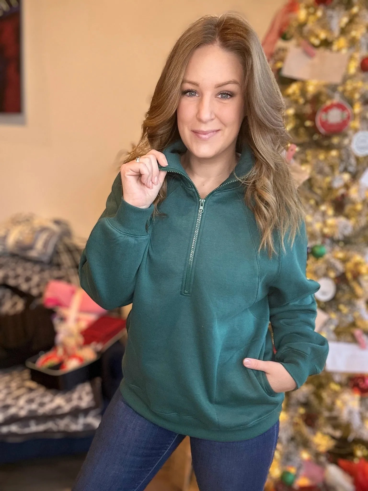 Forest Green Half Zip Sweater