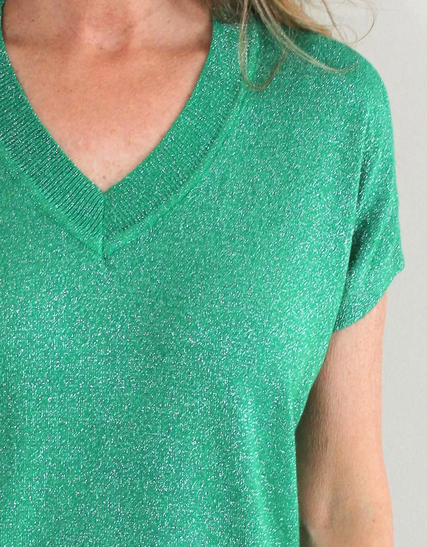 Frankies V-Neck Lurex Tee - Emerald