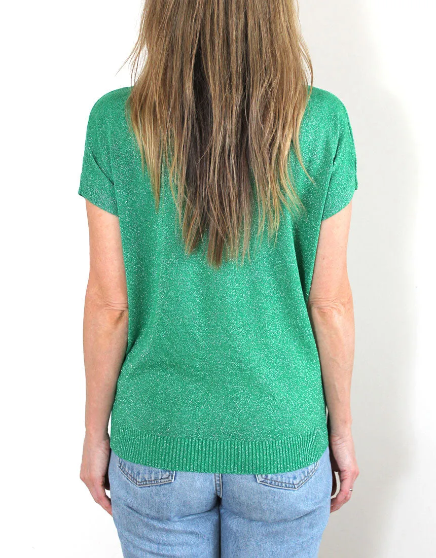 Frankies V-Neck Lurex Tee - Emerald