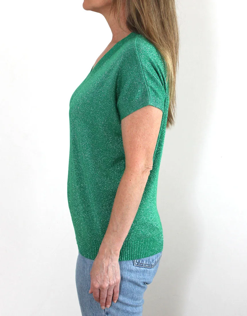 Frankies V-Neck Lurex Tee - Emerald