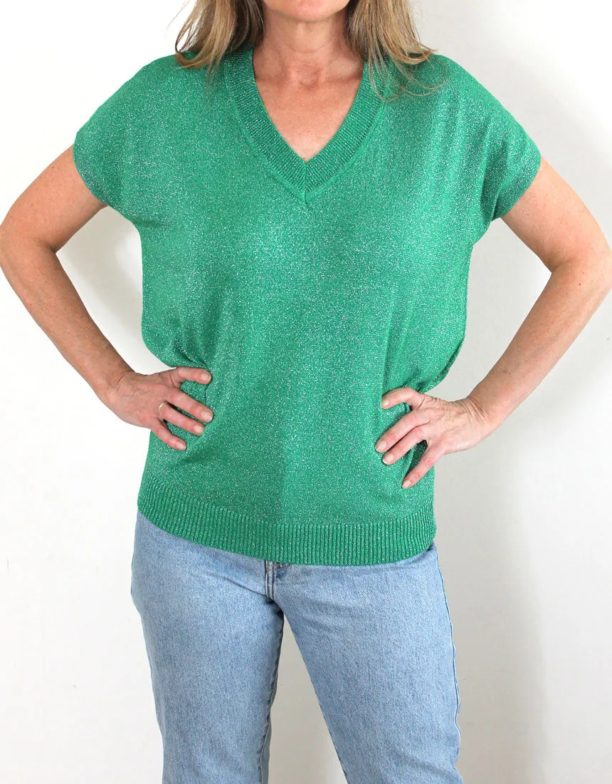 Frankies V-Neck Lurex Tee - Emerald