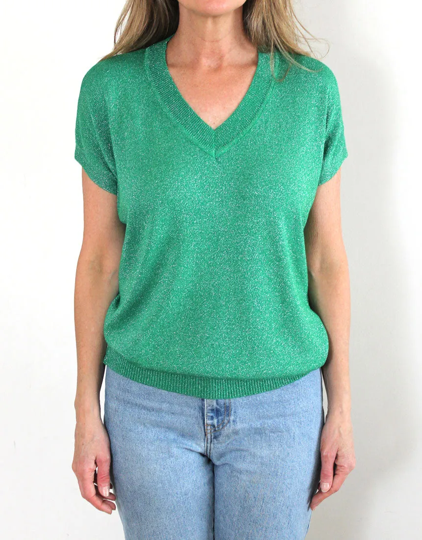 Frankies V-Neck Lurex Tee - Emerald