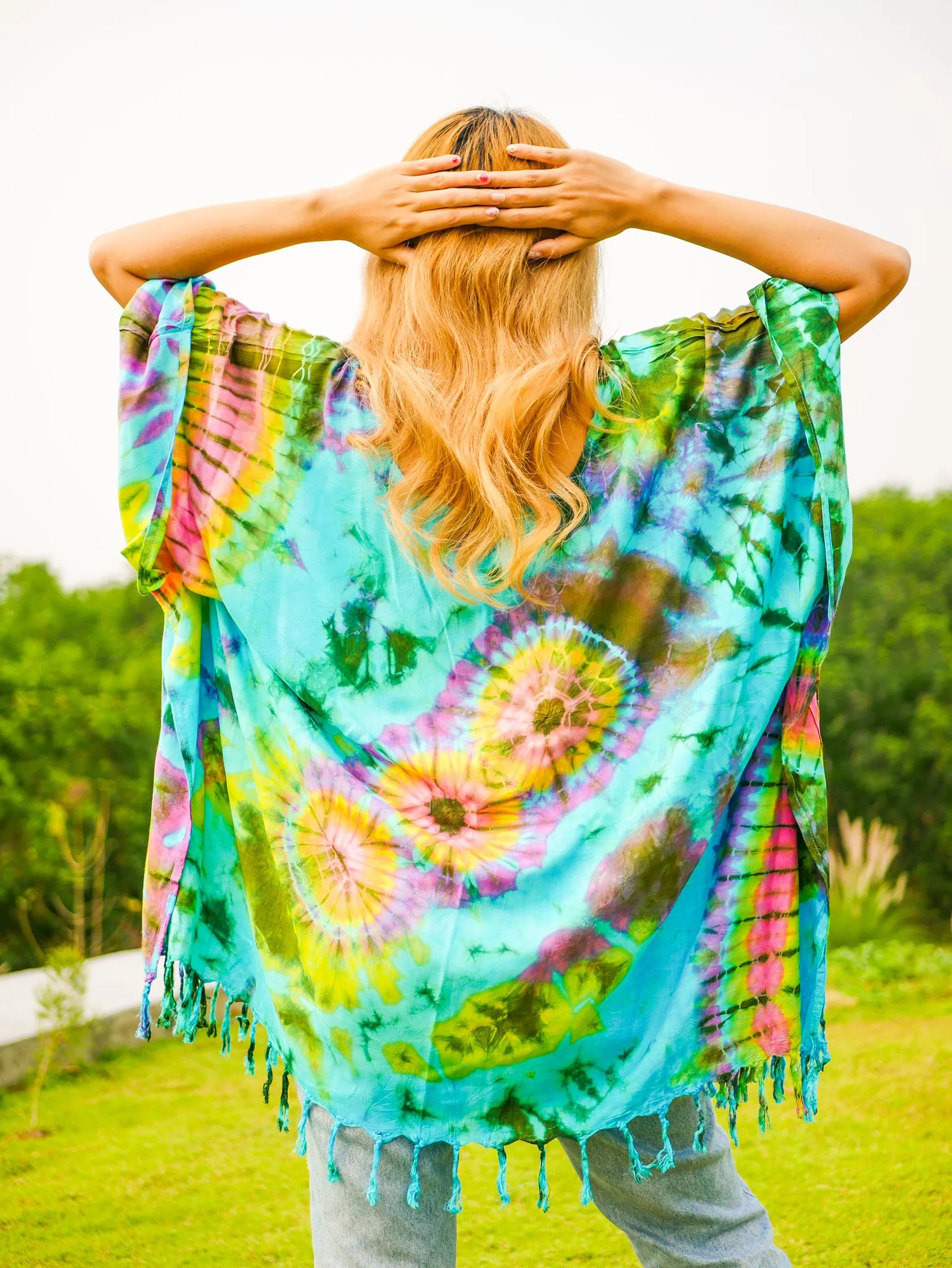 Free Spirit Tie Dye Poncho Tunic Kaftan Blouse Oversize Top