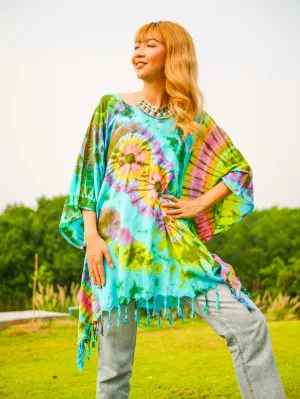 Free Spirit Tie Dye Poncho Tunic Kaftan Blouse Oversize Top