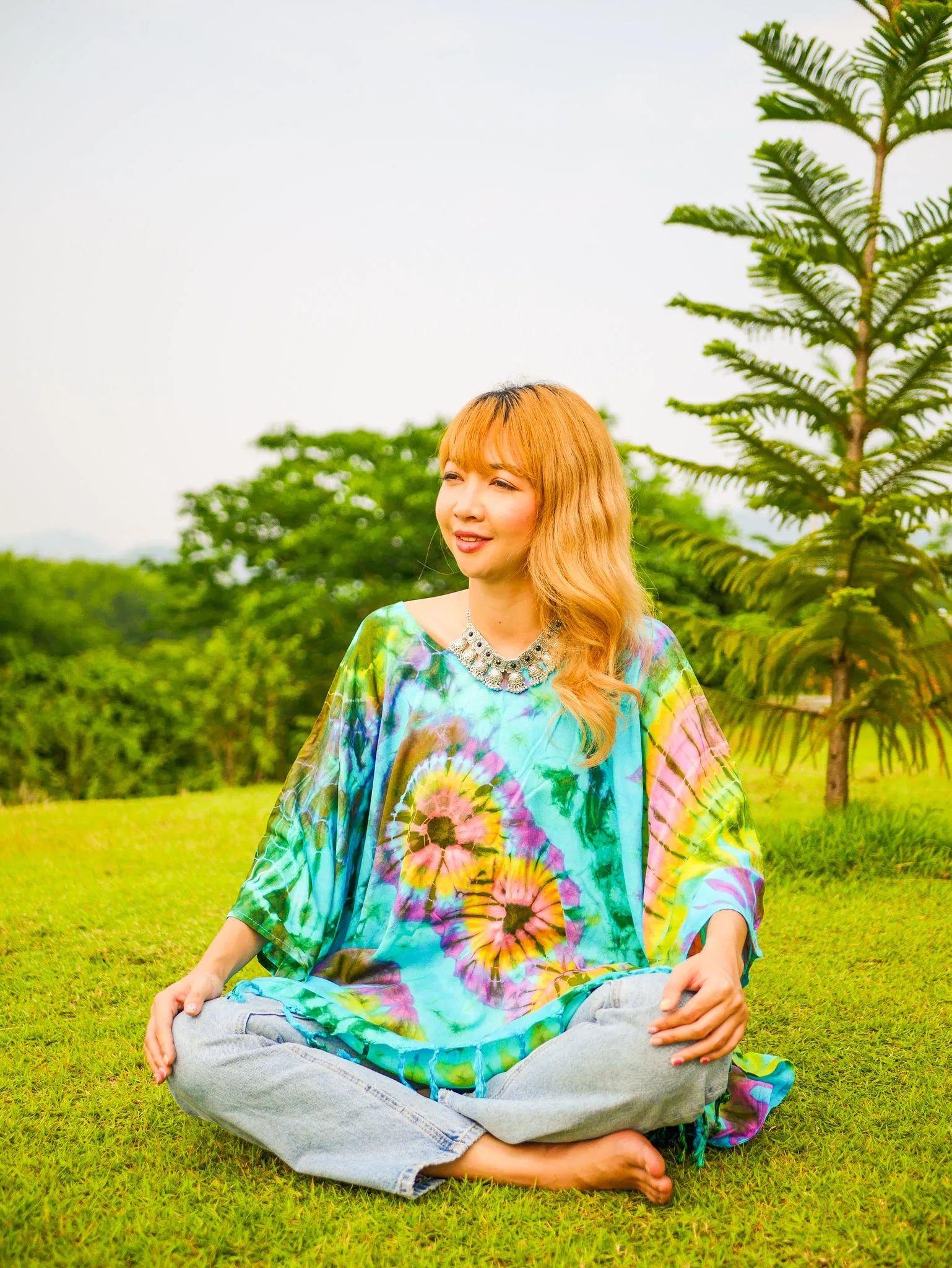 Free Spirit Tie Dye Poncho Tunic Kaftan Blouse Oversize Top