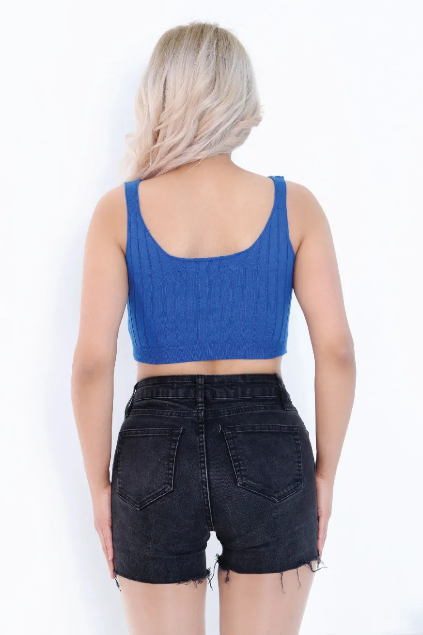 Front Button Rib Crop Tank Top
