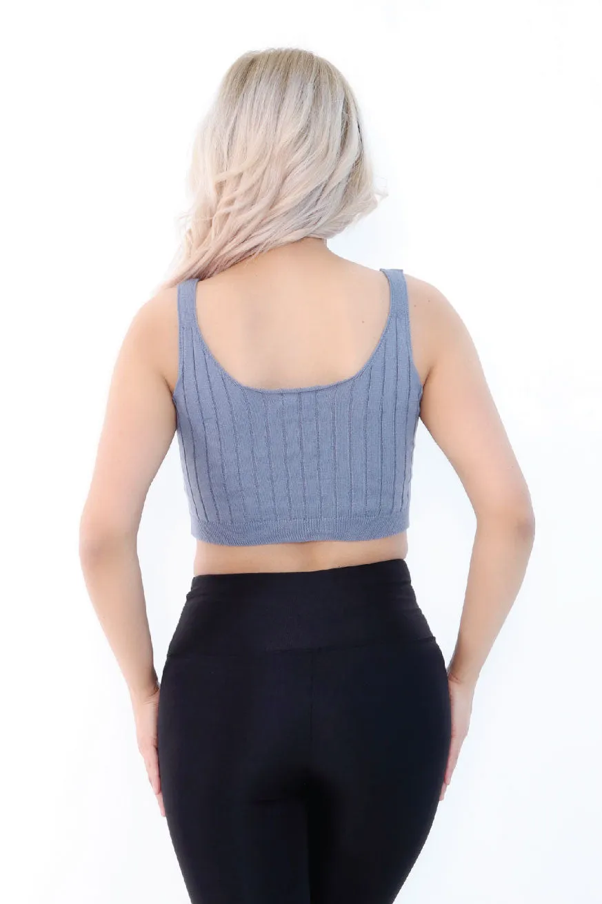 Front Button Rib Crop Tank Top