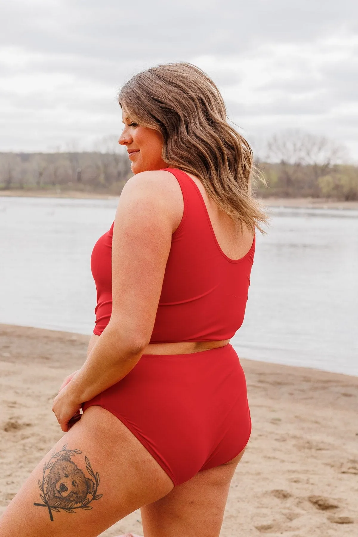 Front Knot Swimsuit Tankini- Red