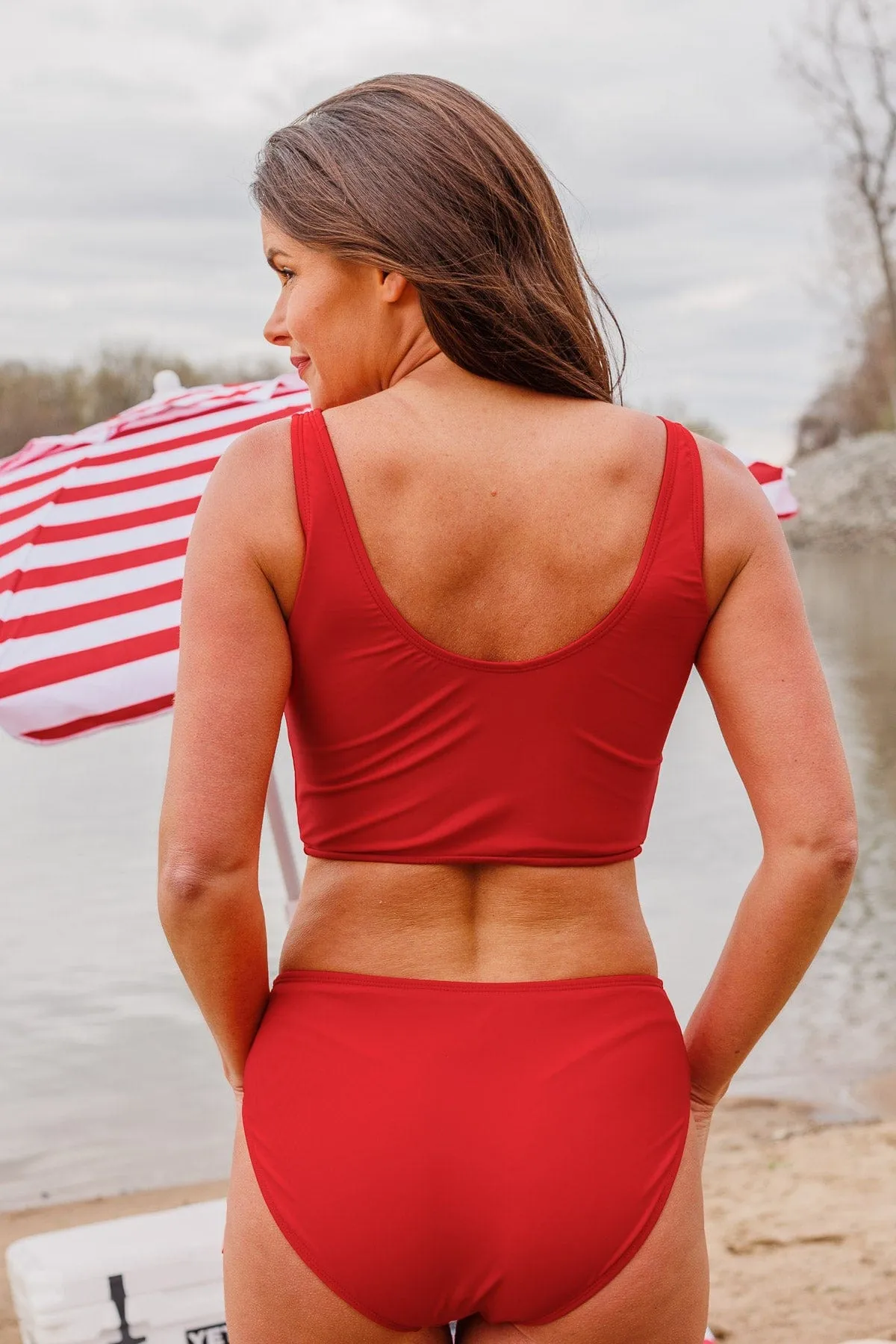 Front Knot Swimsuit Tankini- Red