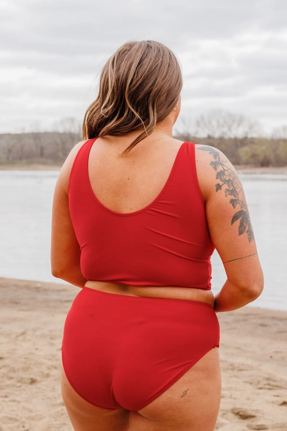 Front Knot Swimsuit Tankini- Red