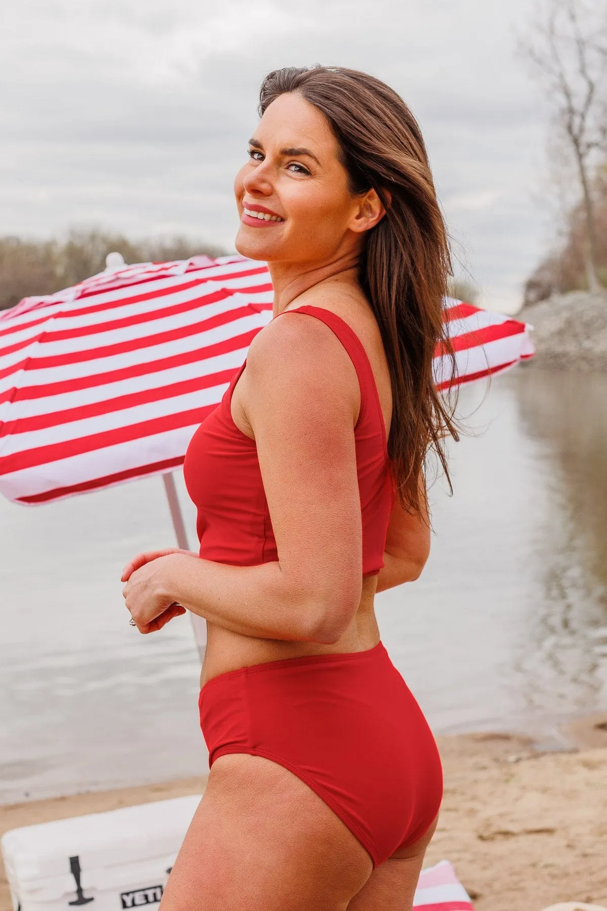 Front Knot Swimsuit Tankini- Red