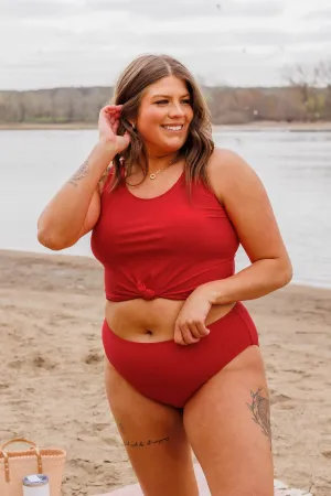 Front Knot Swimsuit Tankini- Red