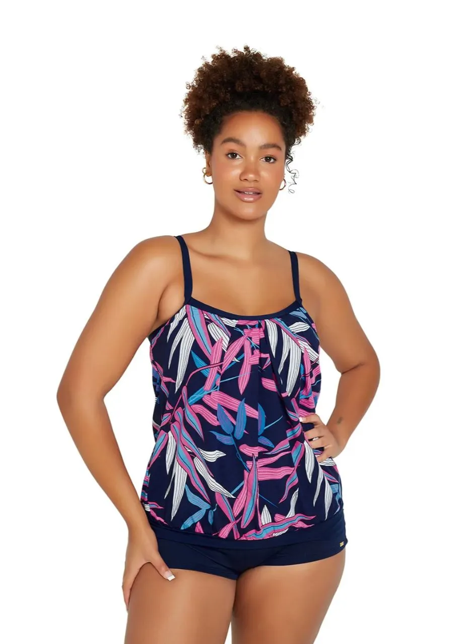 Genevieve Blouson Top Tankini Vintage Palms
